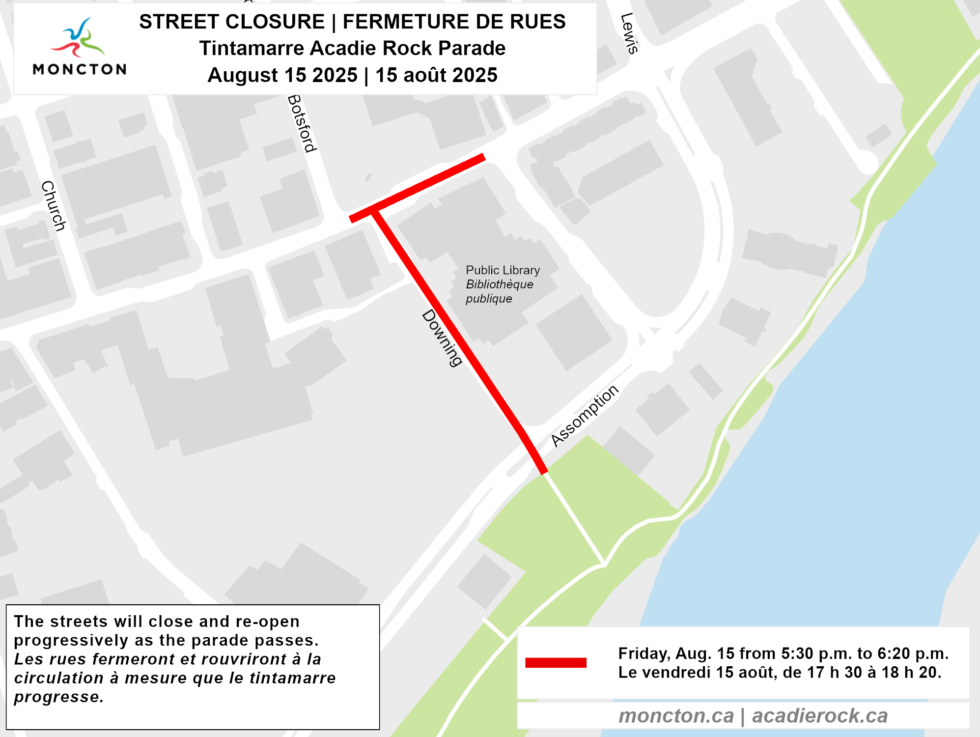 Acadie Rock street closures map