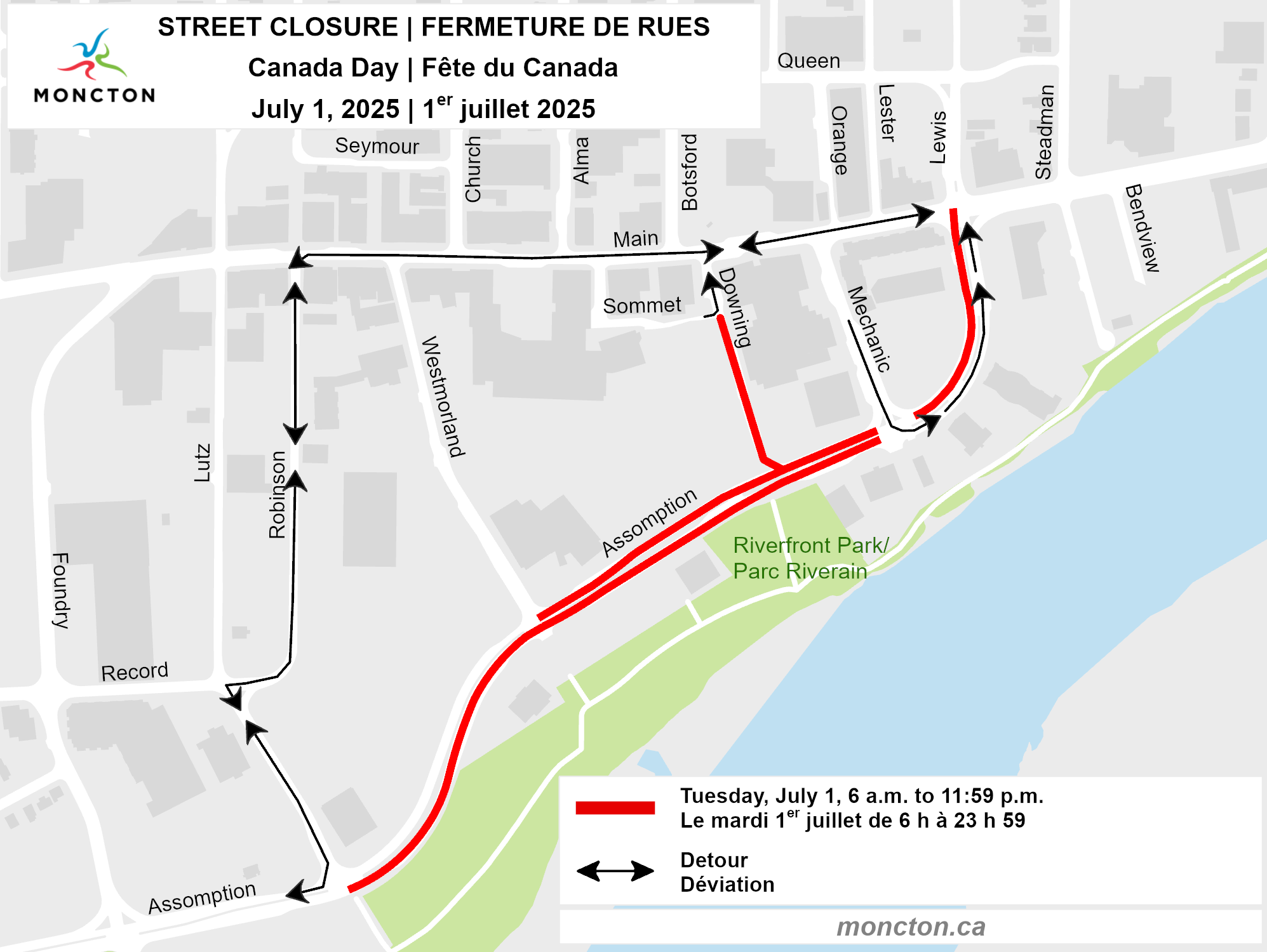 Canada Day street closures map