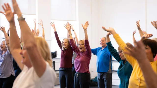 Seniors taking a fitness class