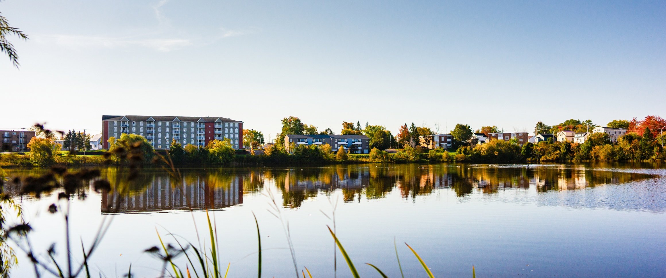 Apartment building overlooking Jones Lake
