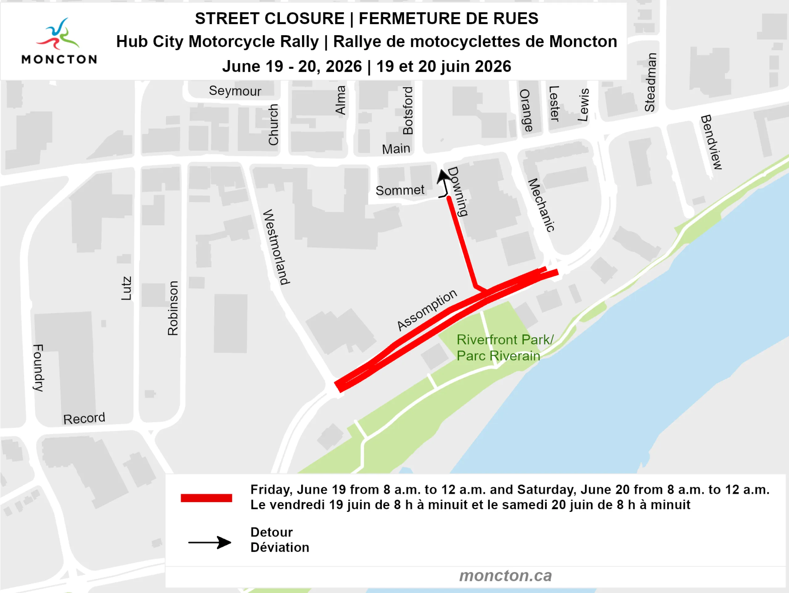 Street closure map for the Hub City Motorcycle Rally