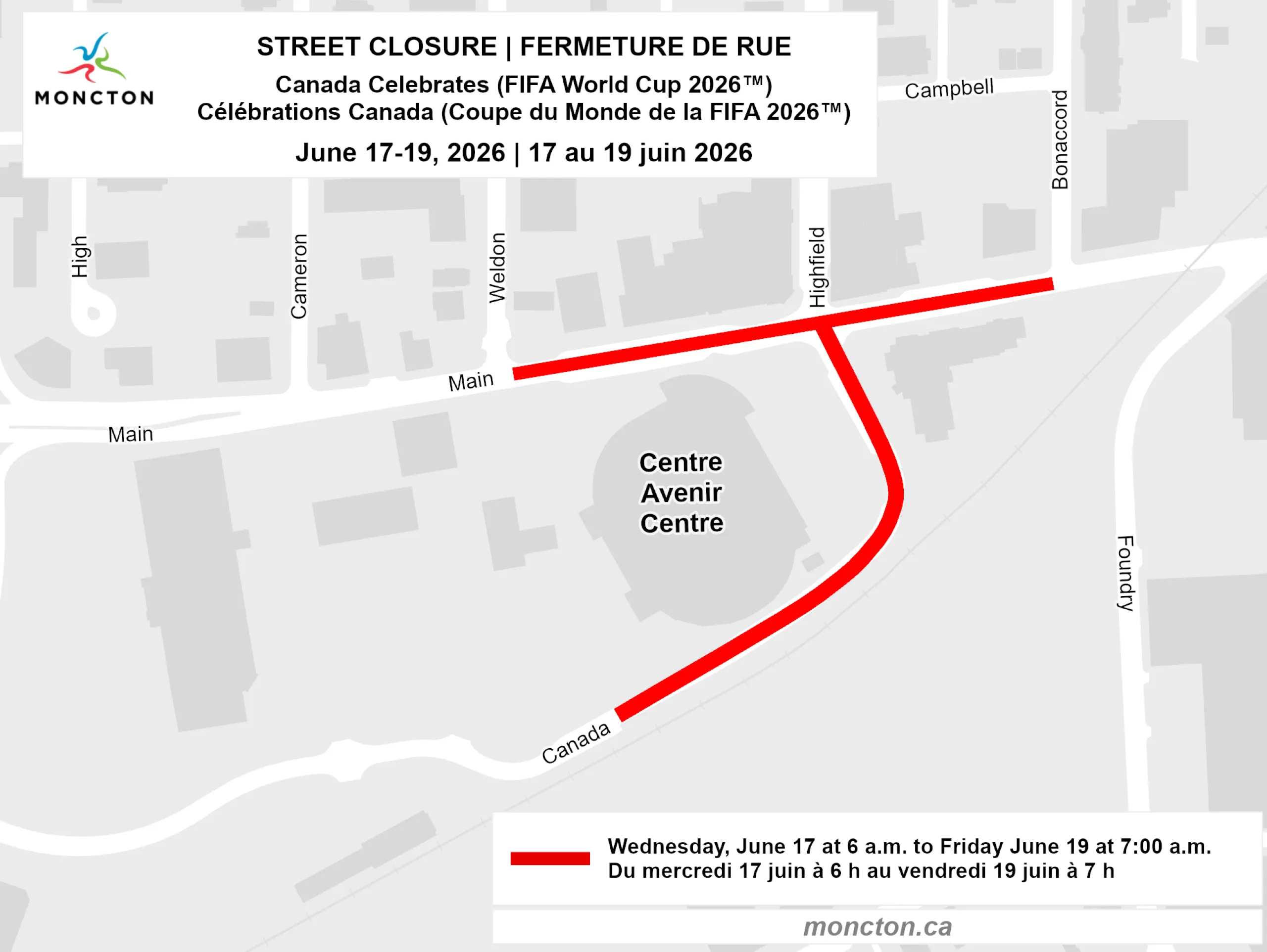Street closure map for Canada Celebrates the FIFA World Cup